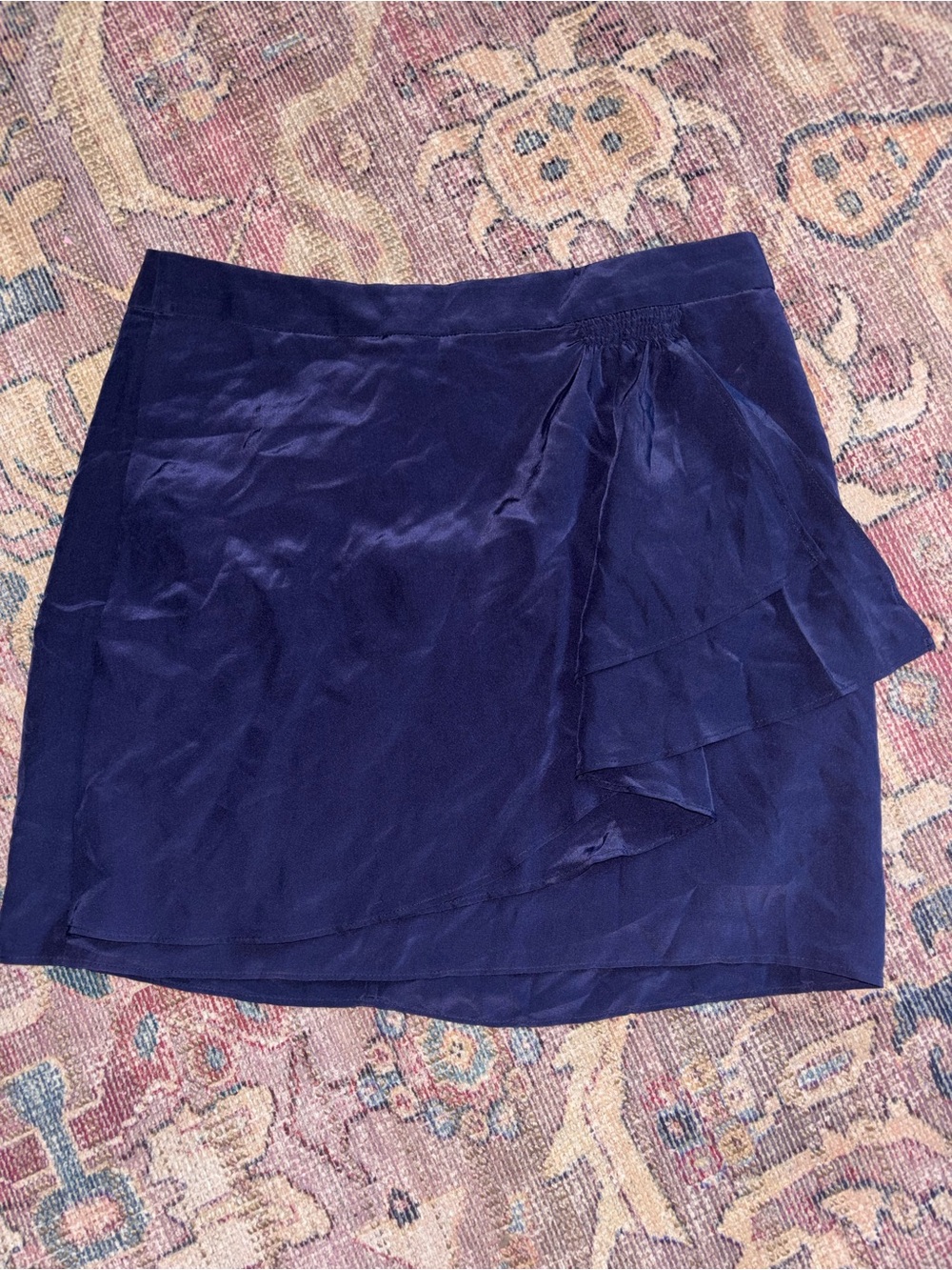 BCBG Deep Blue 100% Silk, like new Ruffle Skirt